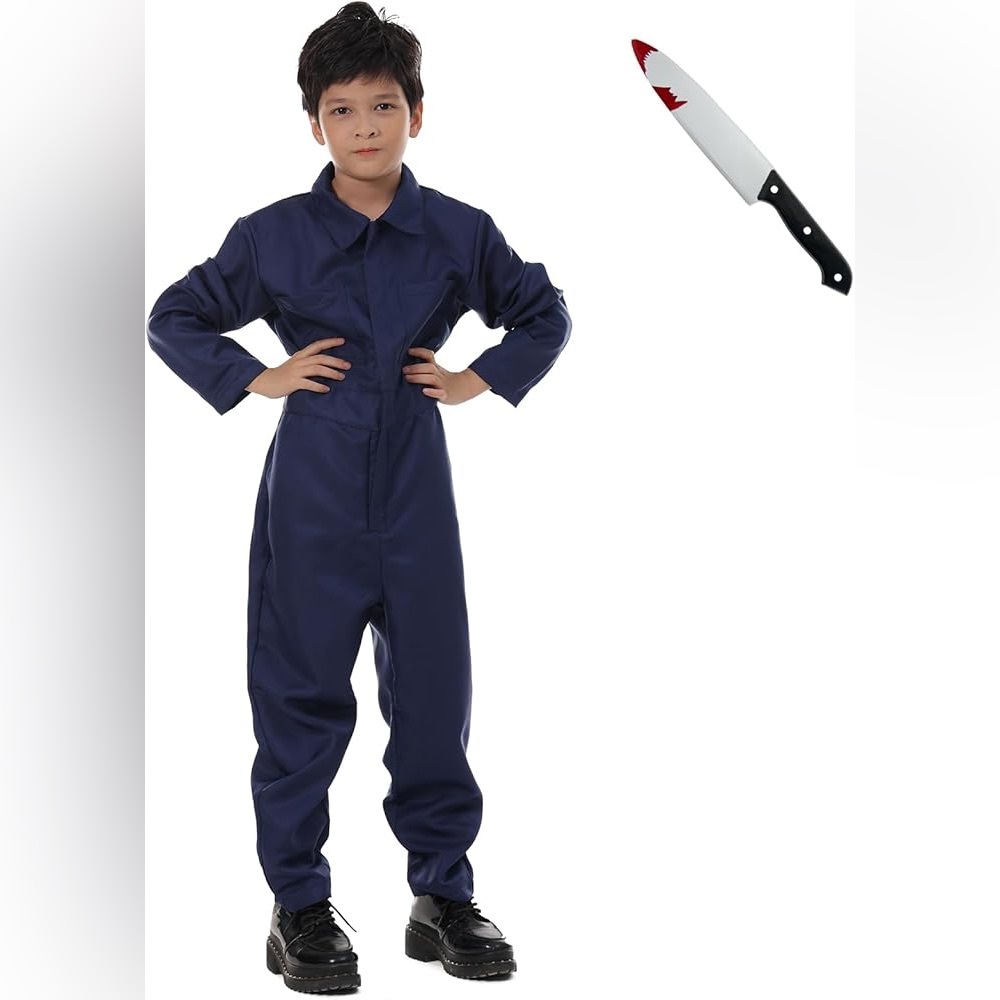 Kids Michael Myers Navy Blue Jumpsuit & Knife